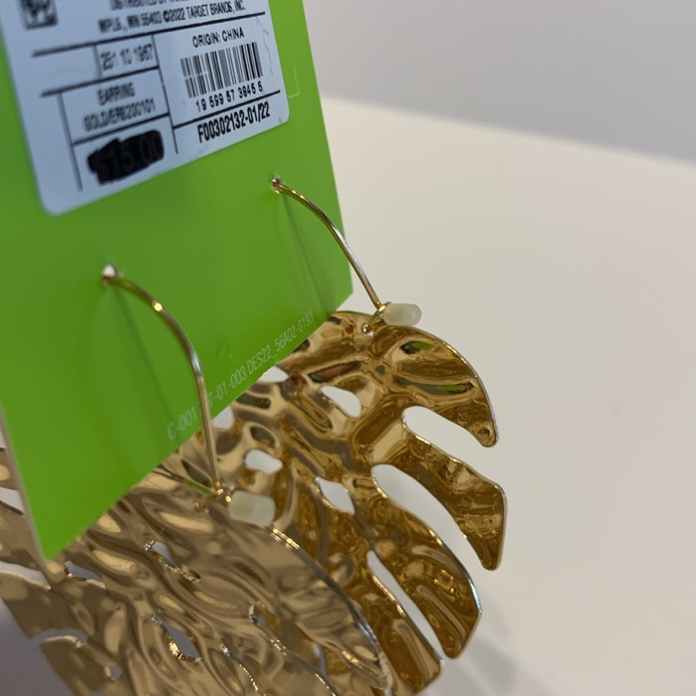 Tabitha Brown Limited Edition Gold Tone Metallic Palm Leaf Drop Earrings - Picture 11 of 11